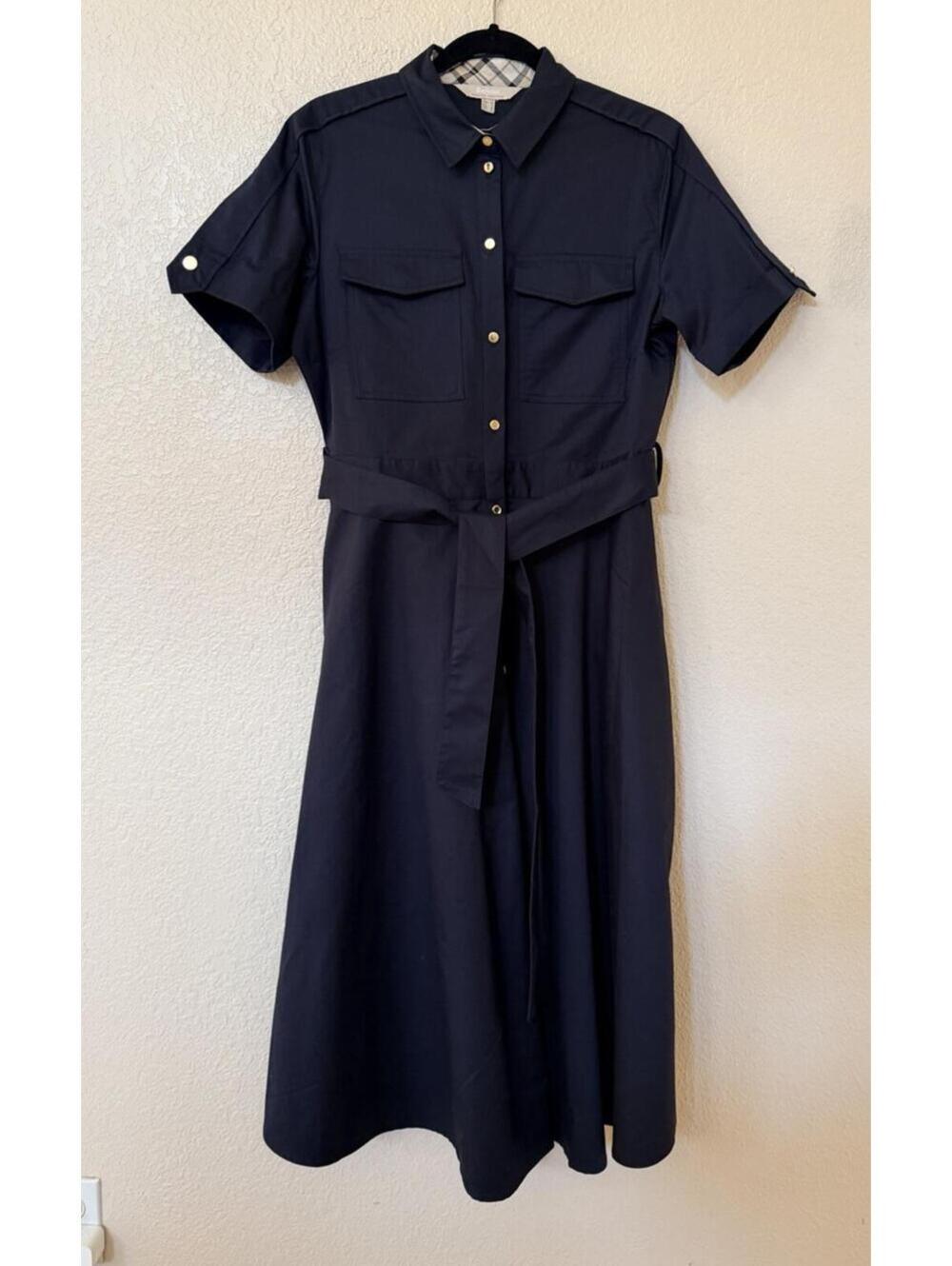 New Barbour Ivy Midi Cotton Sateen Shirt Dress in Navy Size 8 $190